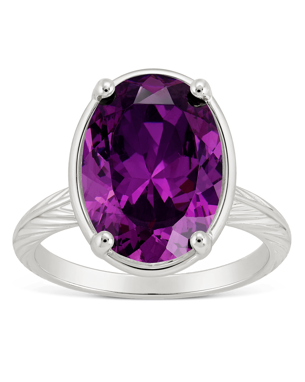 Sterling Silver Oval Cut Amethyst CZ Cocktail Ring - Sterling Forever