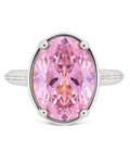 Sterling Silver Oval Cut Pink Sapphire CZ Cocktail Ring - Sterling Forever