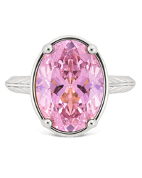 Sterling Silver Oval Cut Pink Sapphire CZ Cocktail Ring - Sterling Forever