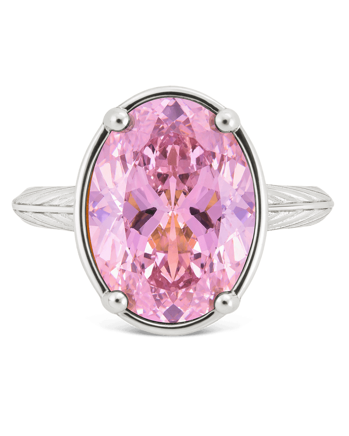 Sterling Silver Oval Cut Pink Sapphire CZ Cocktail Ring