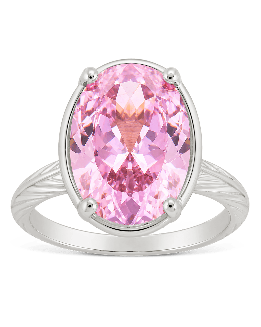 Sterling Silver Oval Cut Pink Sapphire CZ Cocktail Ring - Sterling Forever
