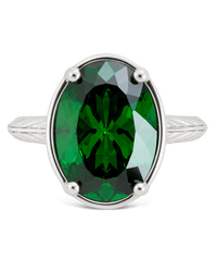 Sterling Silver Oval Cut Emerald CZ Cocktail Ring - Sterling Forever