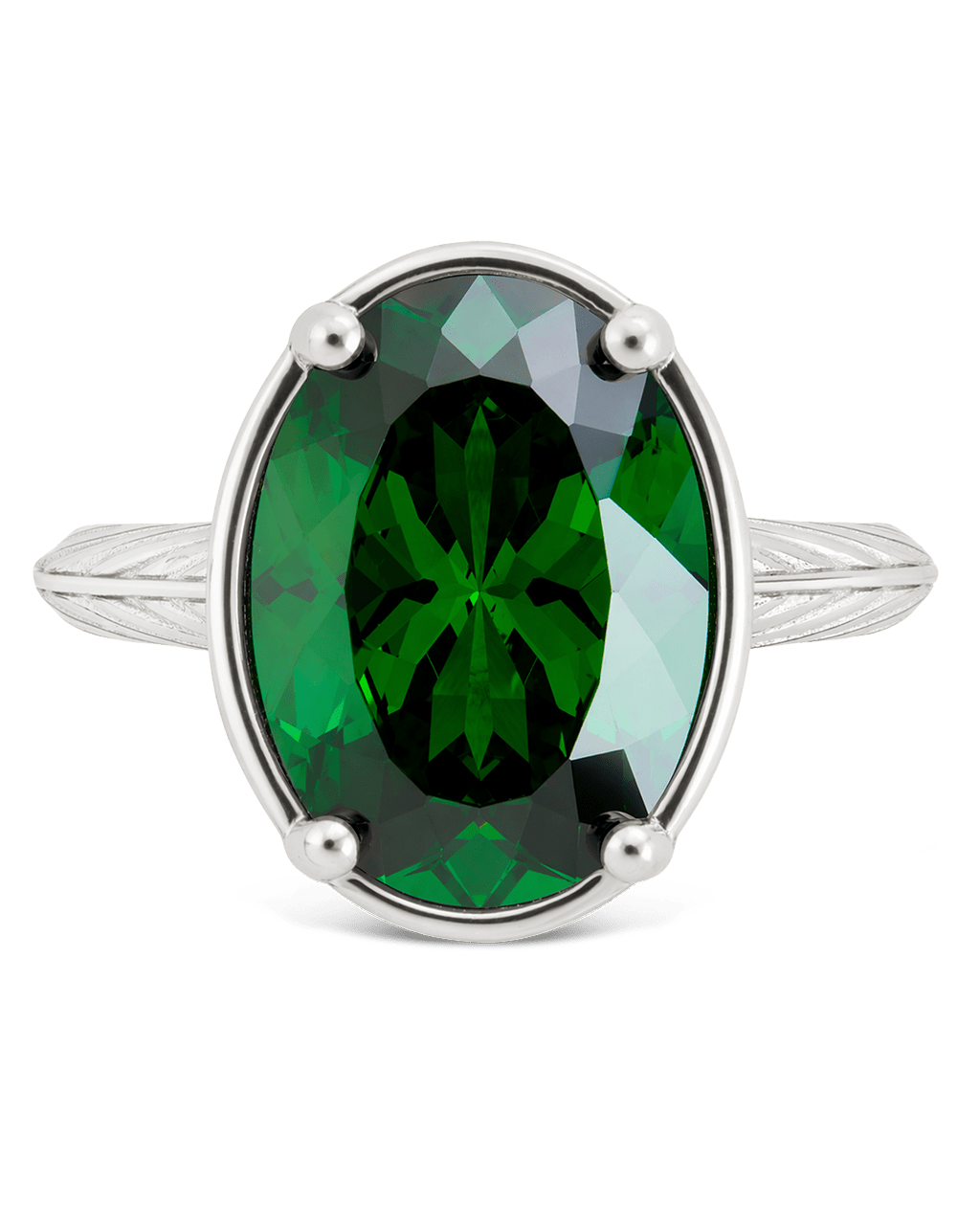 Sterling Silver Oval Cut Emerald CZ Cocktail Ring - Sterling Forever