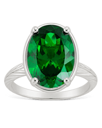 Sterling Silver Oval Cut Emerald CZ Cocktail Ring - Sterling Forever