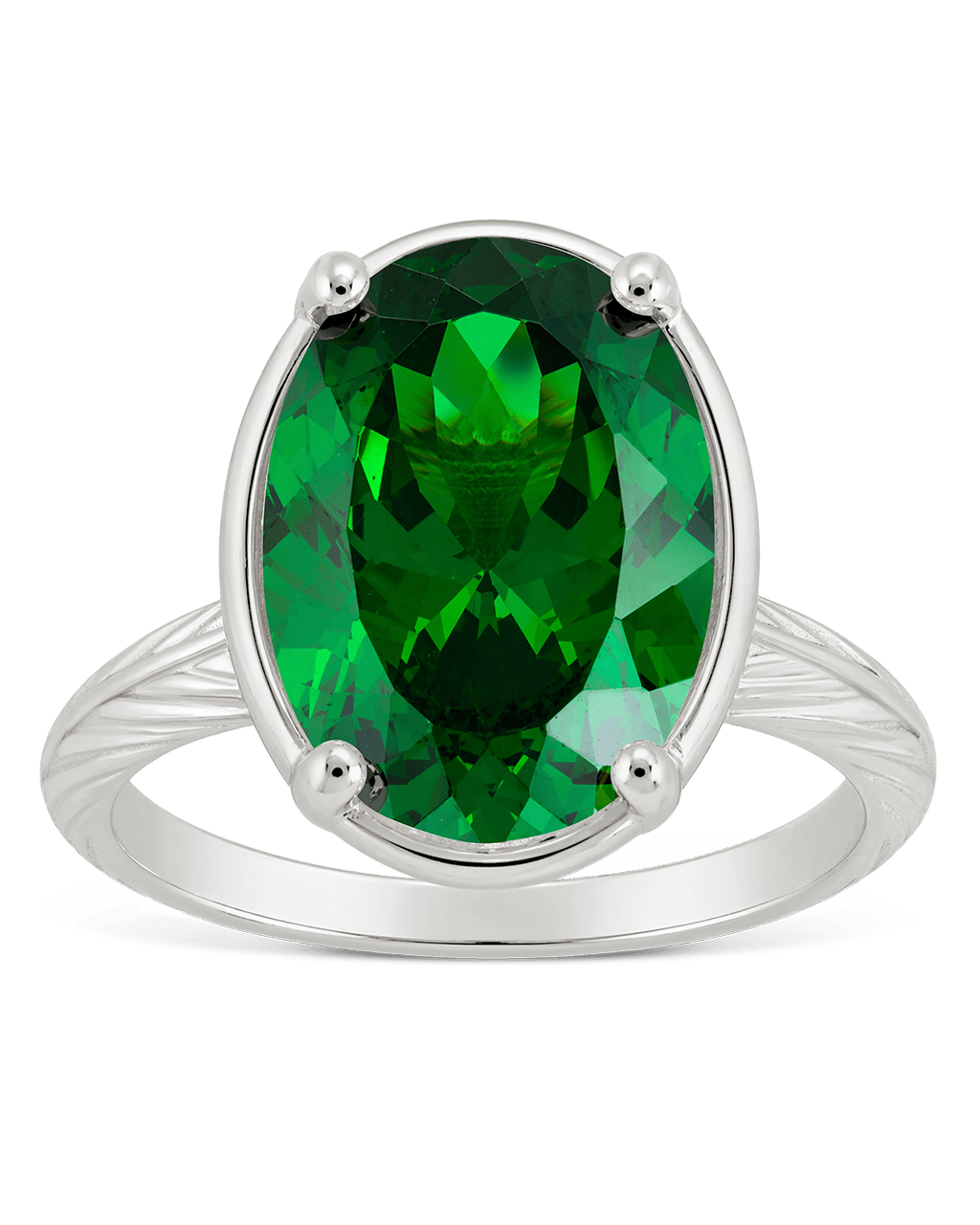 Sterling Silver Oval Cut Emerald CZ Cocktail Ring - Sterling Forever