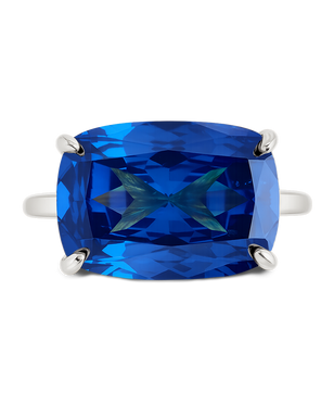 Sterling Silver Sapphire Cushion East-West Ring