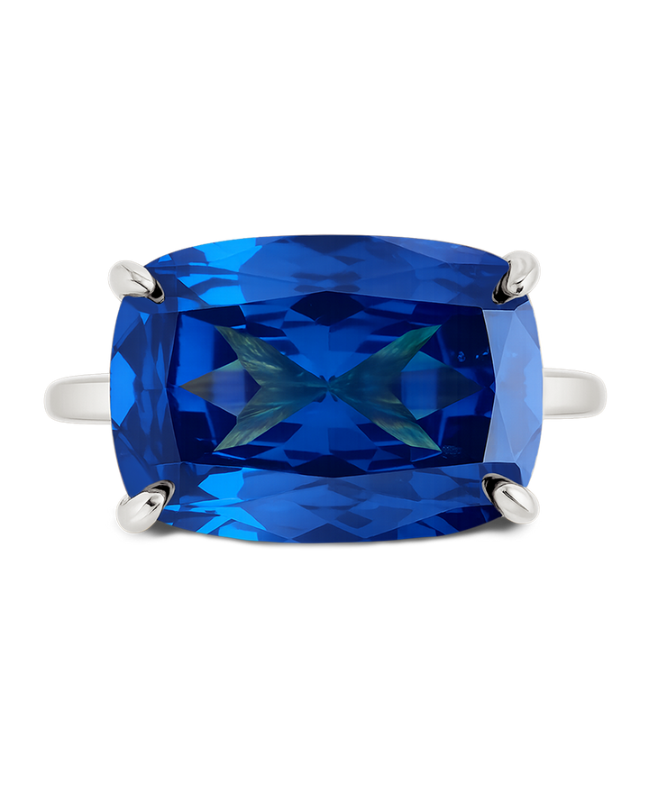 Sterling Silver Sapphire Cushion East-West Ring