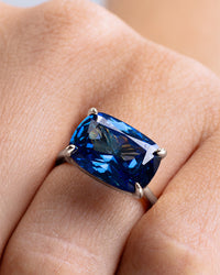 Sterling Silver Sapphire Cushion East-West Ring