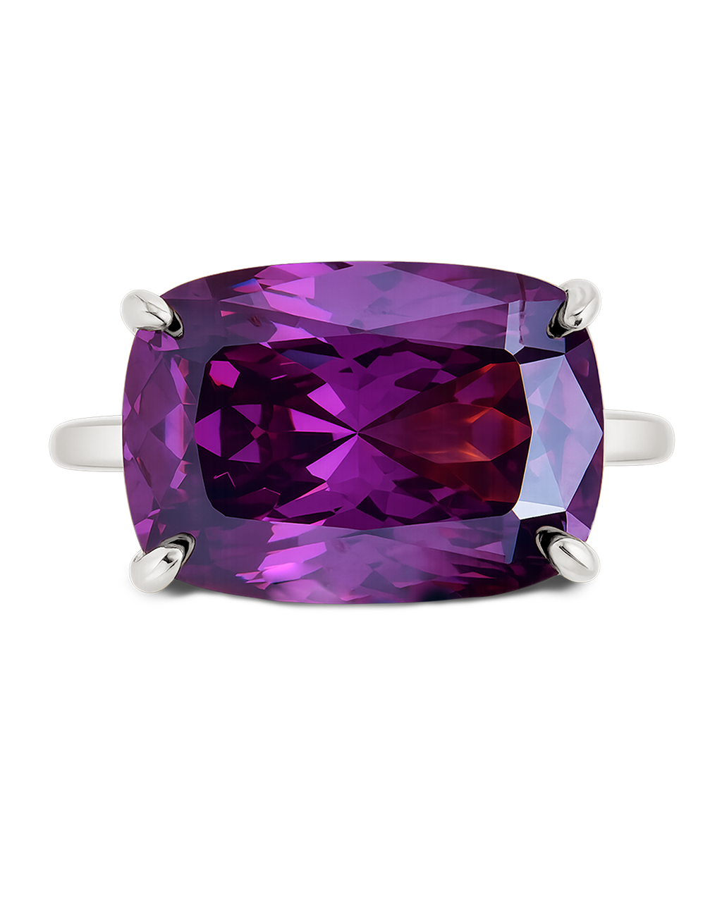 Sterling Silver Amethyst Cushion East-West Ring