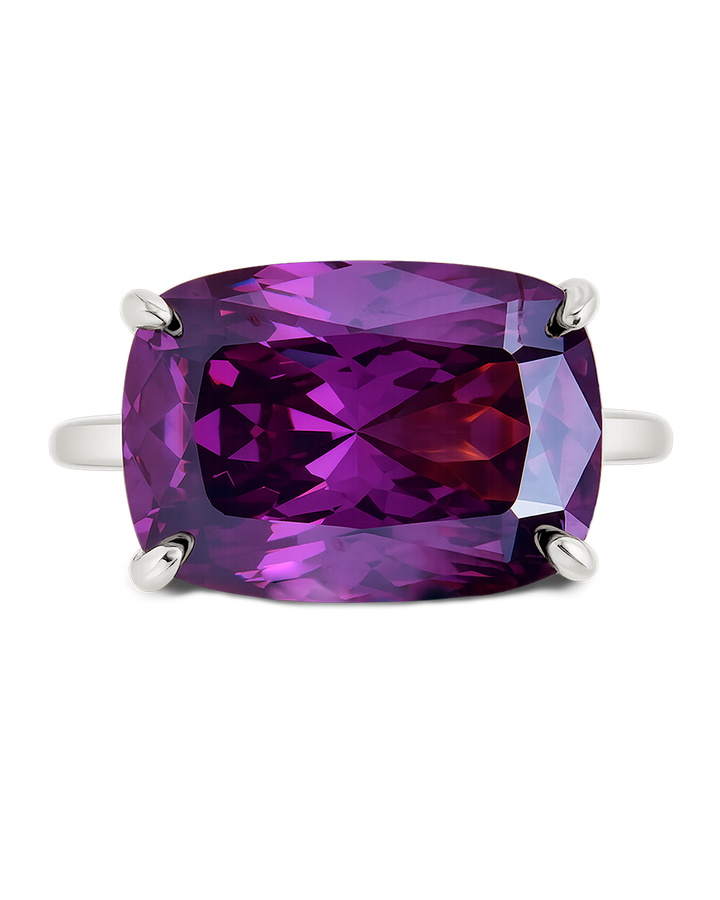 Sterling Silver Amethyst Cushion East-West Ring
