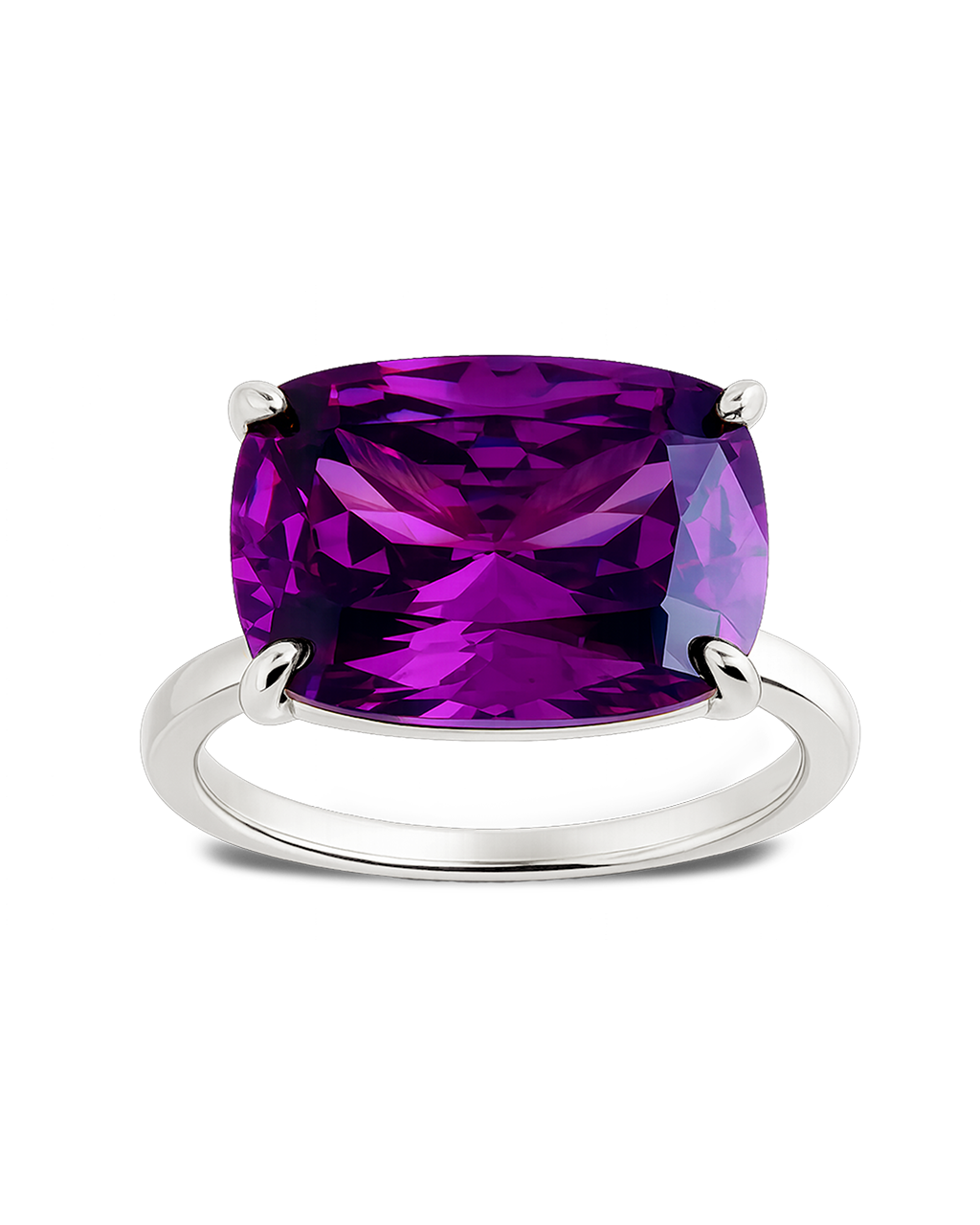 Sterling Silver Amethyst Cushion East-West Ring
