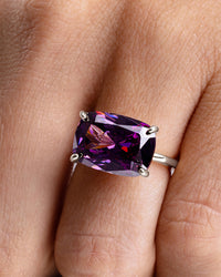 Sterling Silver Amethyst Cushion East-West Ring