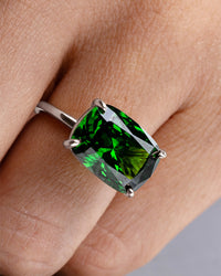 Sterling Silver Emerald Cushion East-West Ring