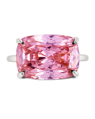 Sterling Silver Pink Sapphire Cushion East-West Ring