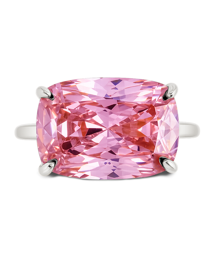 Sterling Silver Pink Sapphire Cushion East-West Ring