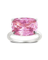 Sterling Silver Pink Sapphire Cushion East-West Ring