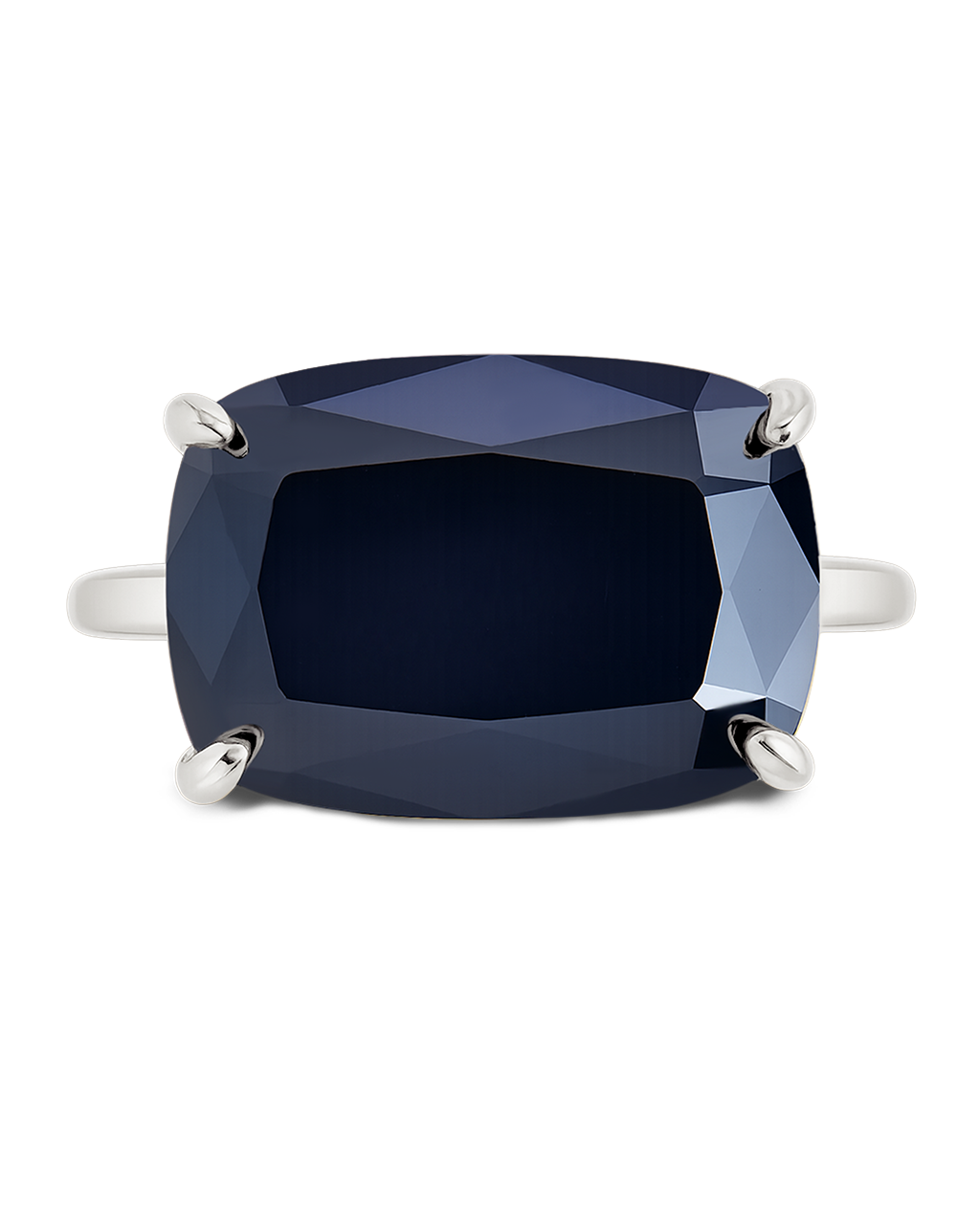 Sterling Silver Black Cushion East-West Ring
