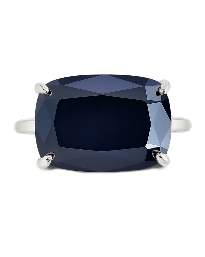 Sterling Silver Black Cushion East-West Ring