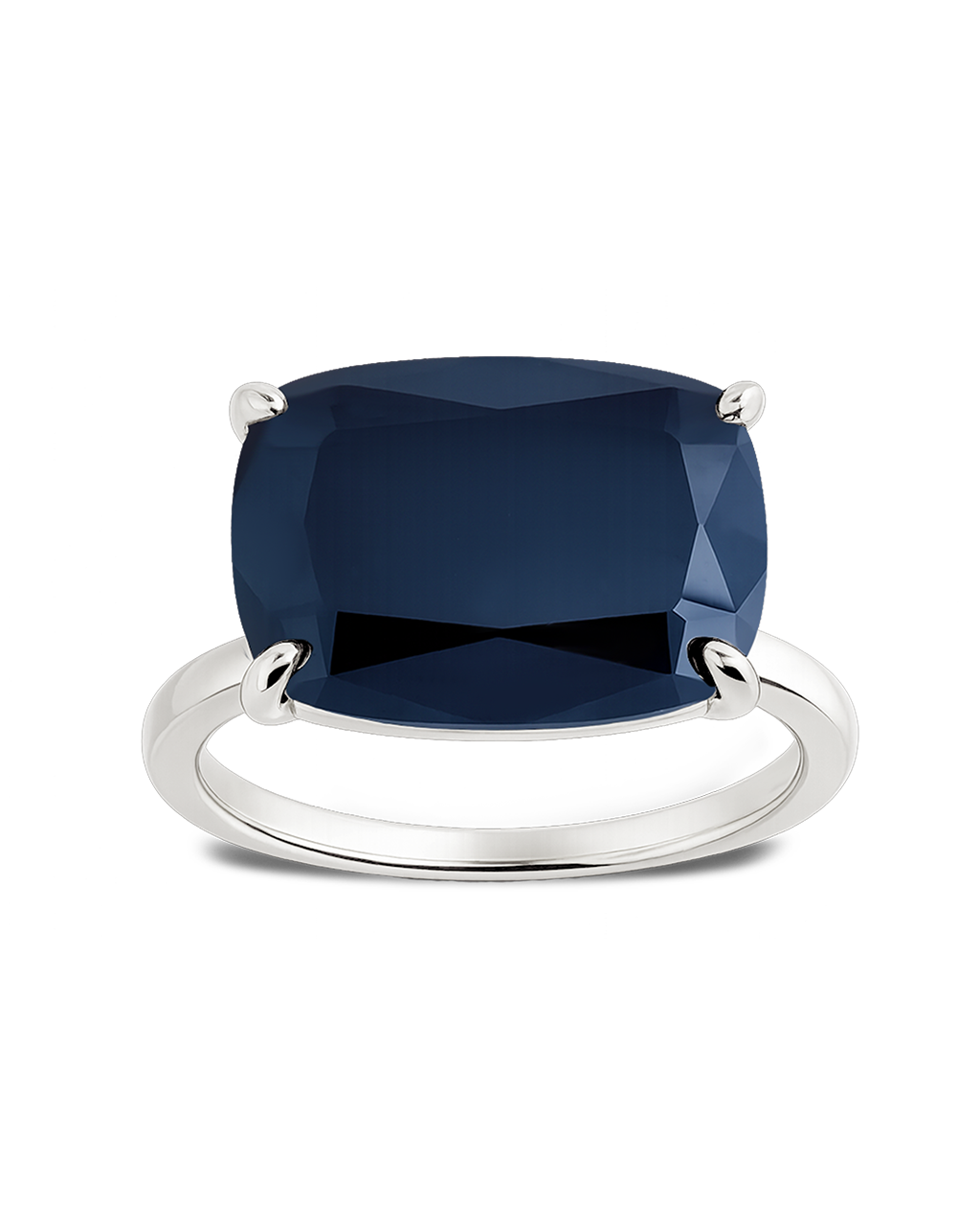Sterling Silver Black Cushion East-West Ring