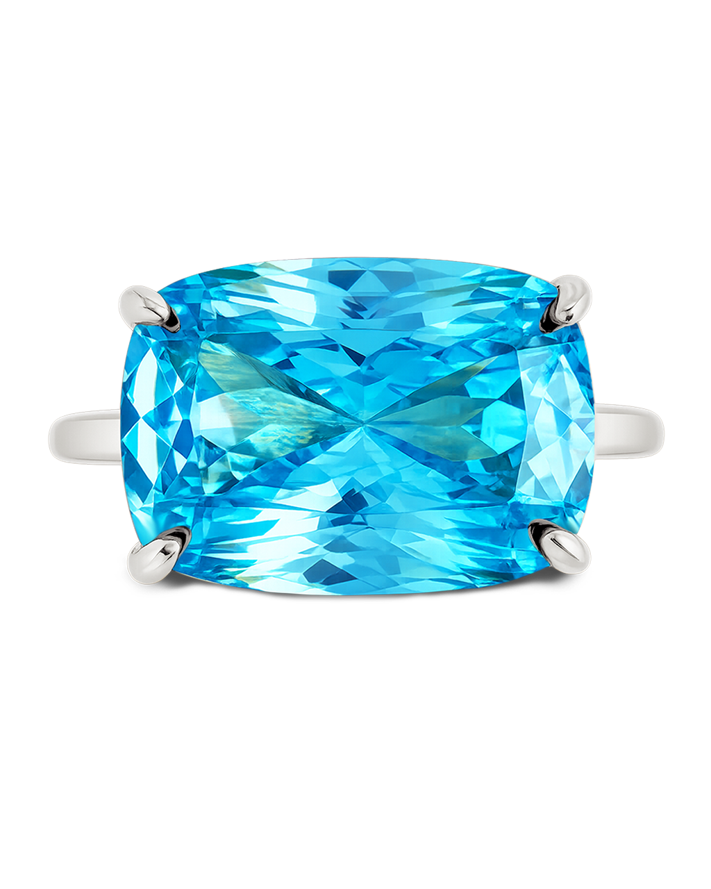 Sterling Silver Aquamarine Cushion East-West Ring