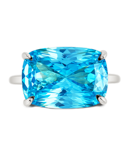 Sterling Silver Aquamarine Cushion East-West Ring