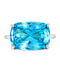 Sterling Silver Aquamarine Cushion East-West Ring