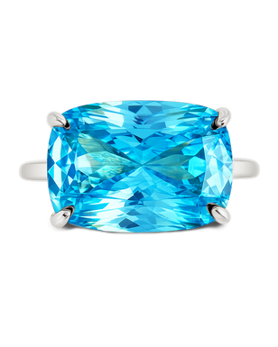 Sterling Silver Aquamarine Cushion East-West Ring