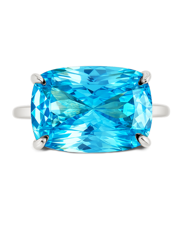 Sterling Silver Aquamarine Cushion East-West Ring