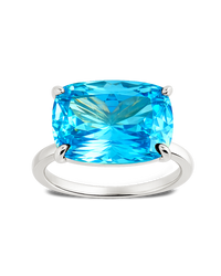Sterling Silver Aquamarine Cushion East-West Ring