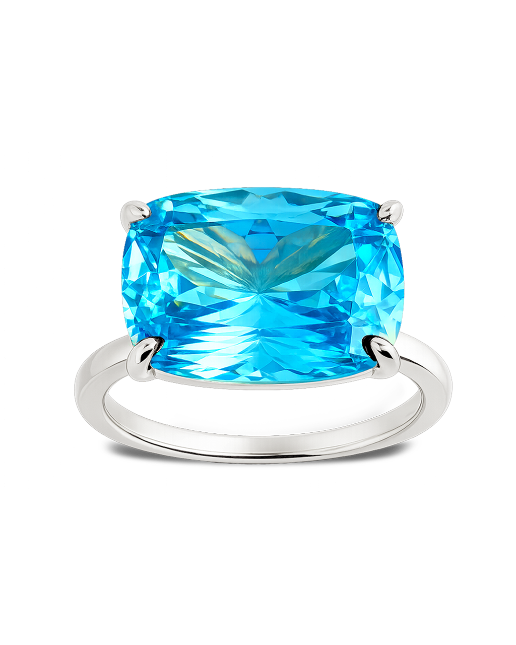 Sterling Silver Aquamarine Cushion East-West Ring