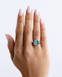 Sterling Silver Aquamarine Cushion East-West Ring