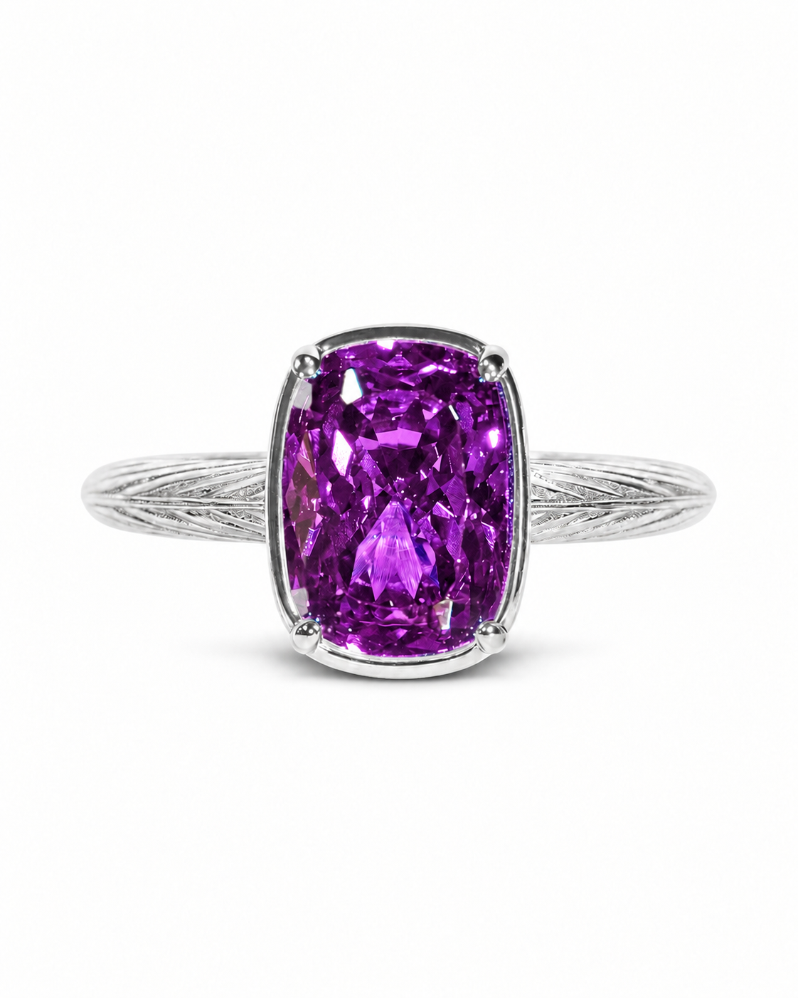 Sterling Silver Mini Amethyst Elongated Cushion Ring