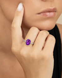 Sterling Silver Mini Amethyst Elongated Cushion Ring
