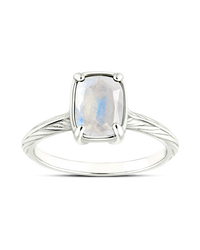 Sterling Silver Mini Moonstone Elongated Cushion Ring