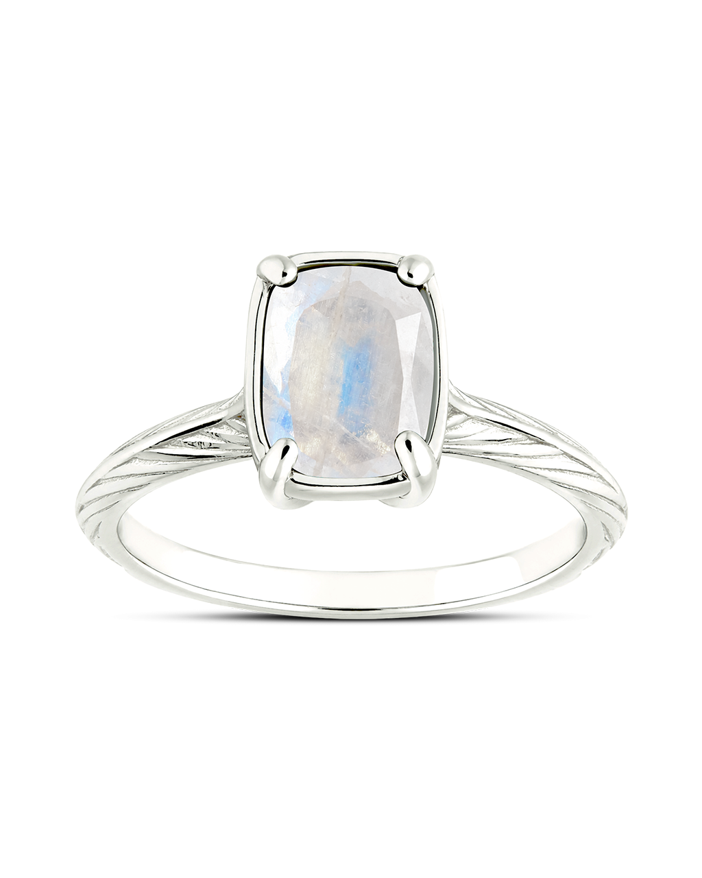 Sterling Silver Mini Moonstone Elongated Cushion Ring