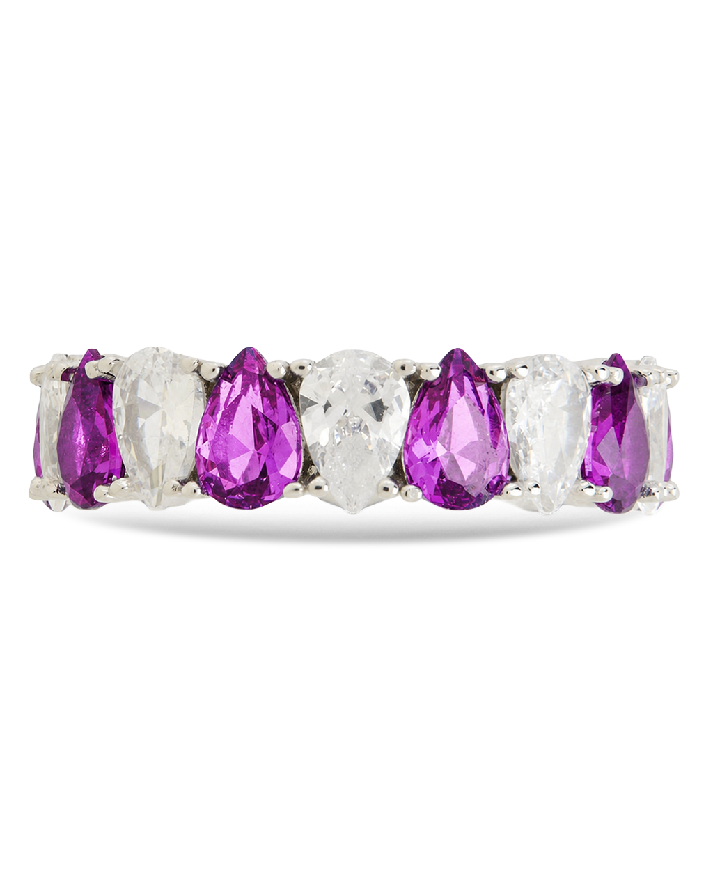 Sterling Silver Pear Cut Amethyst CZ Celebration Band Ring
