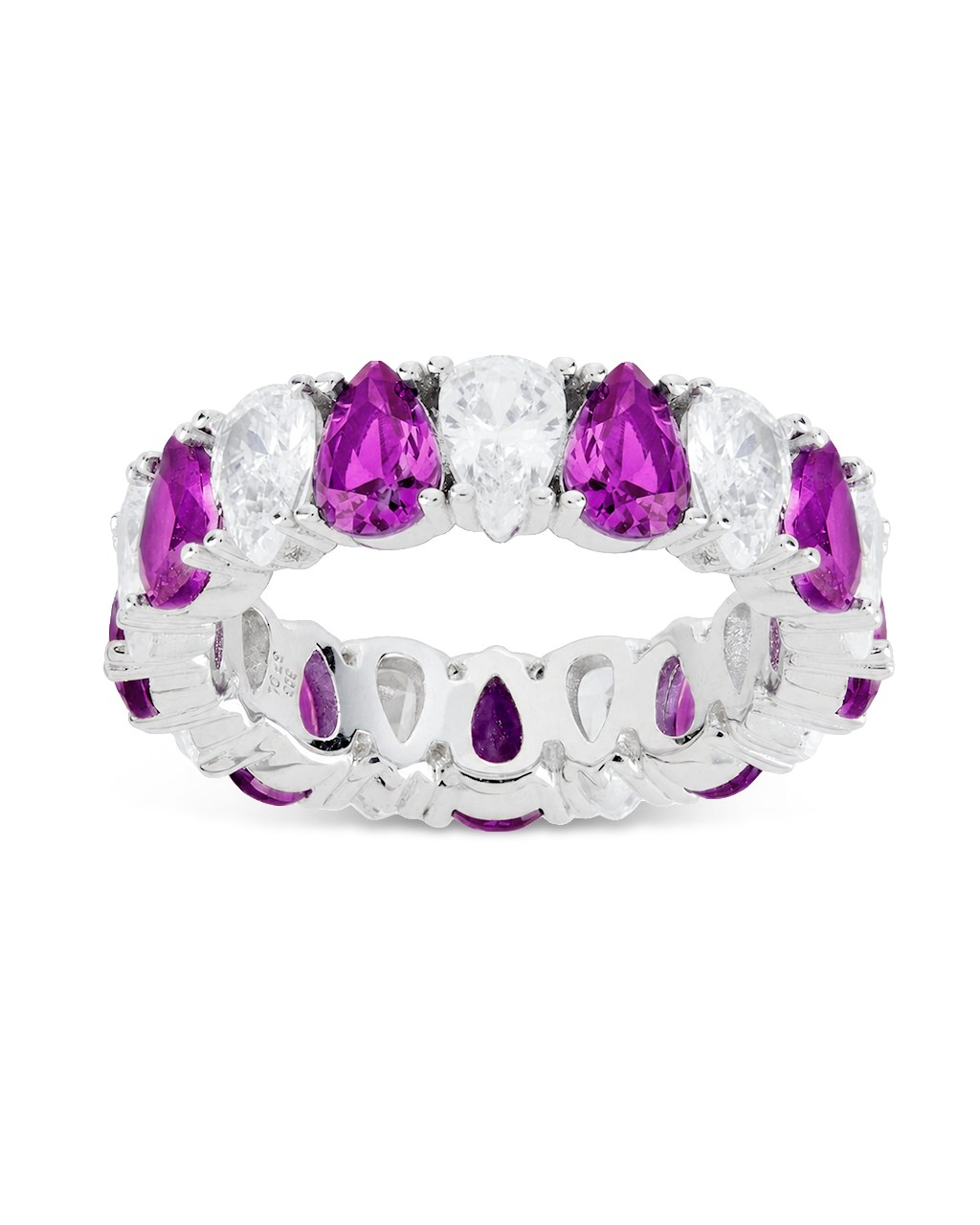 Sterling Silver Pear Cut Amethyst CZ Celebration Band Ring