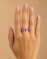 Sterling Silver Pear Cut Amethyst CZ Celebration Band Ring