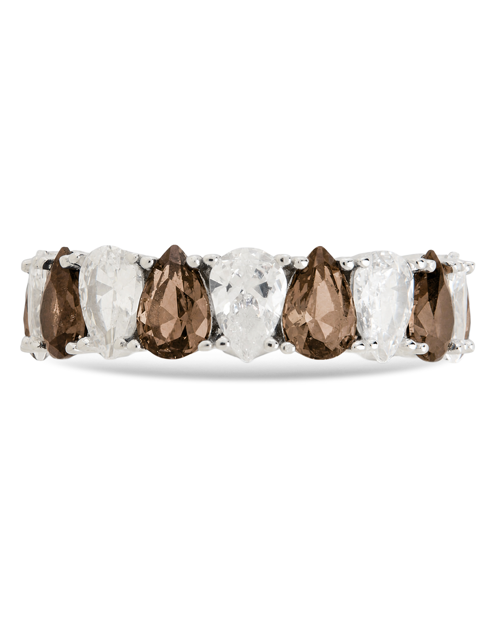 Sterling Silver Pear Cut Chocolate CZ Celebration Band Ring