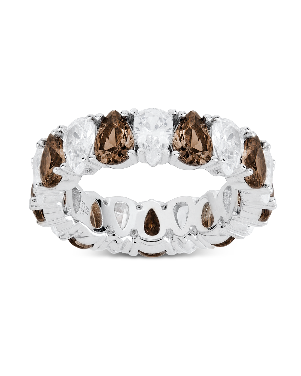 Sterling Silver Pear Cut Chocolate CZ Celebration Band Ring