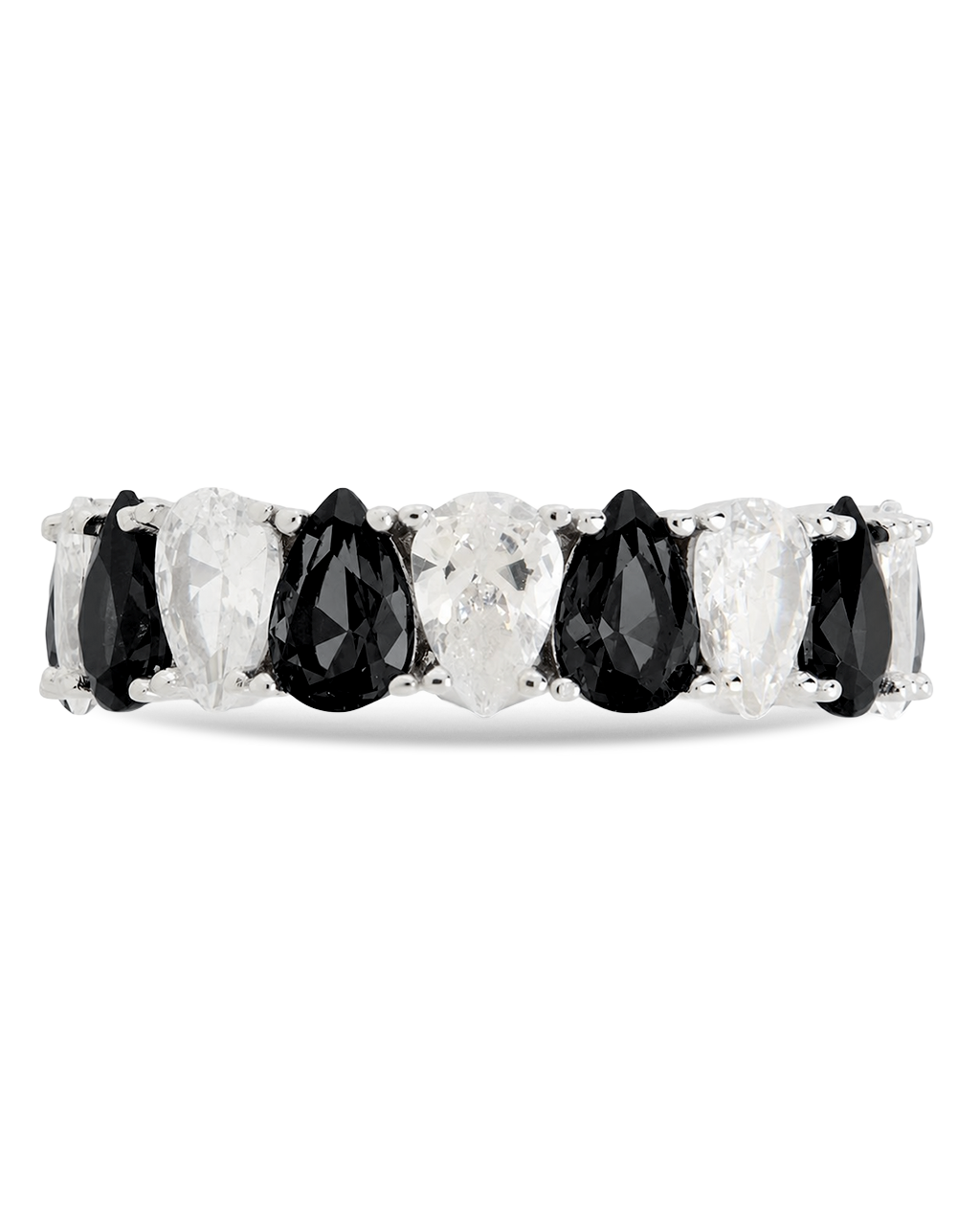 Sterling Silver Pear Cut Black CZ Celebration Band Ring