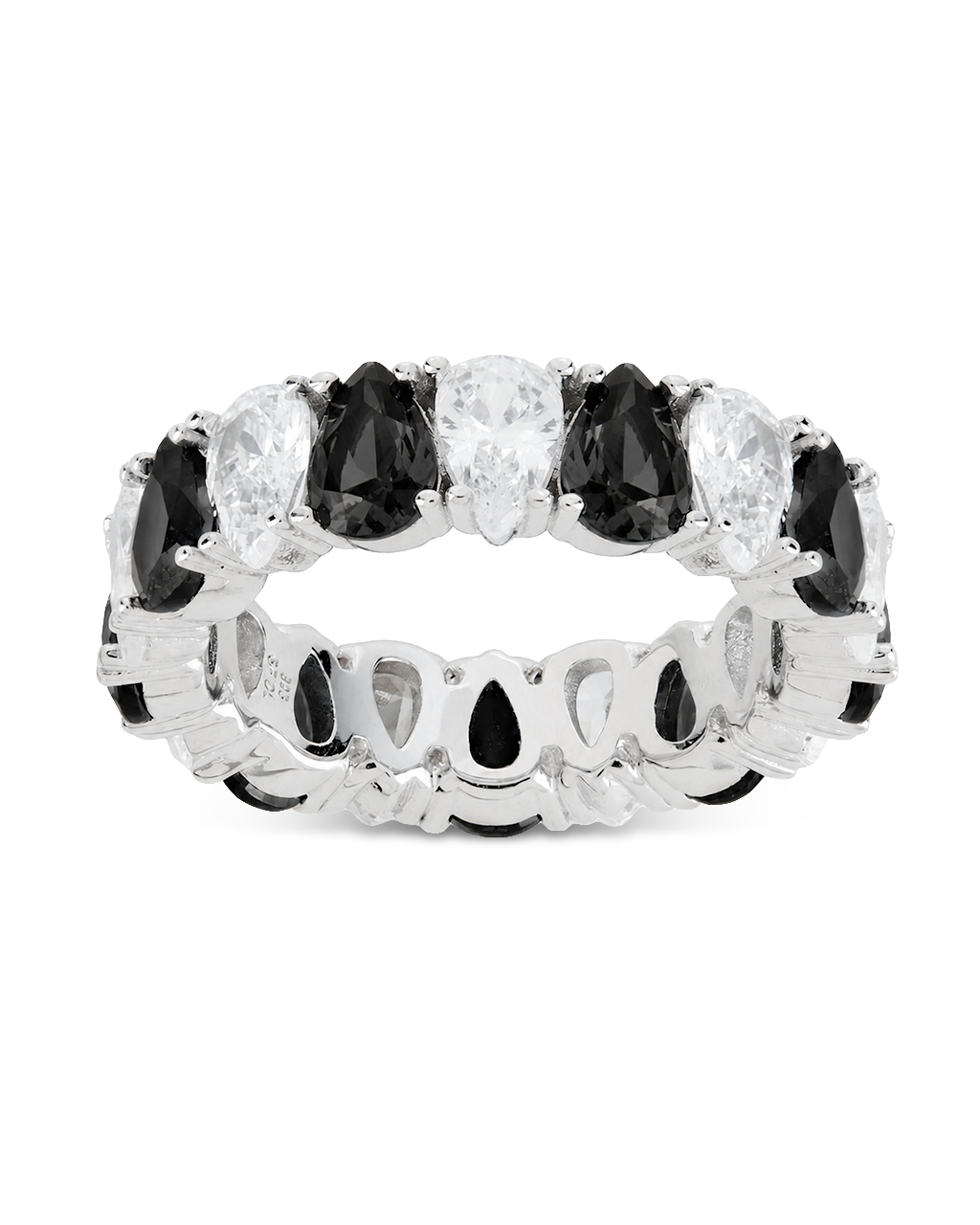 Sterling Silver Pear Cut Black CZ Celebration Band Ring