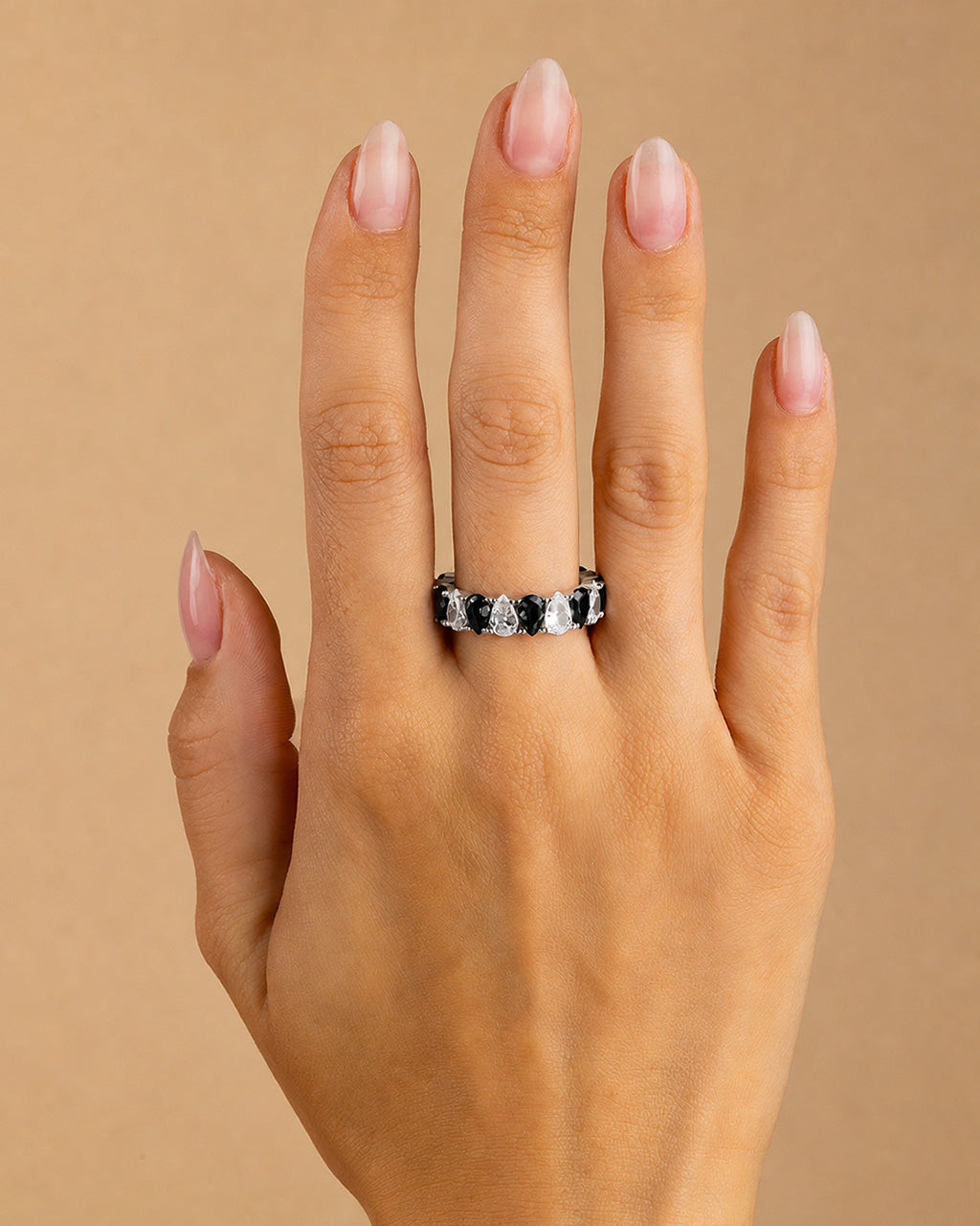 Sterling Silver Pear Cut Black CZ Celebration Band Ring