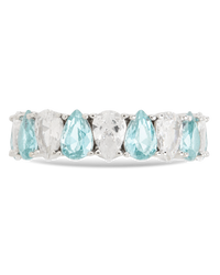 Sterling Silver Pear Cut Aquamarine CZ Celebration Band Ring