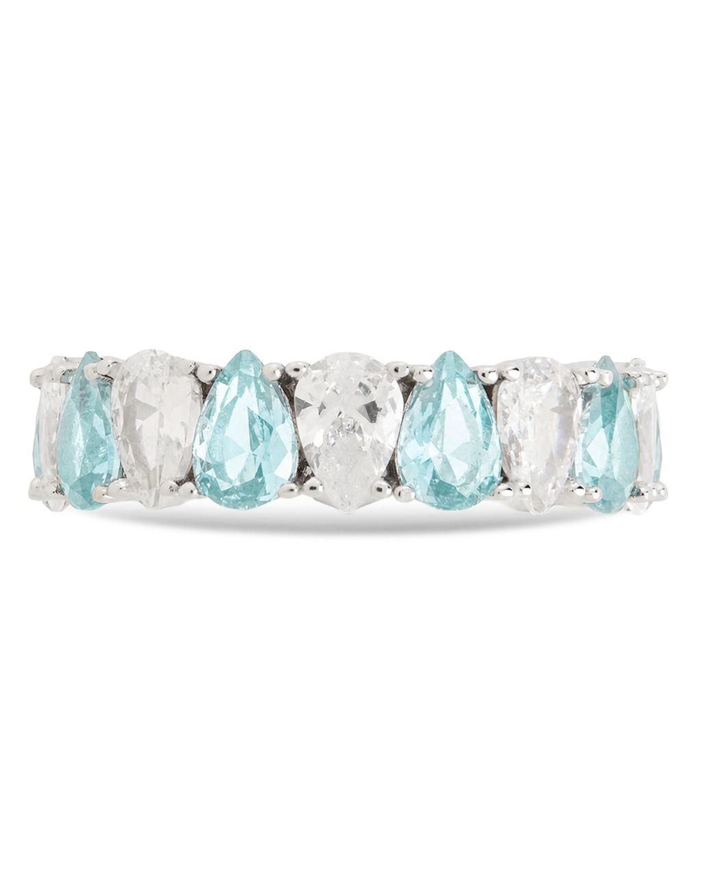 Sterling Silver Pear Cut Aquamarine CZ Celebration Band Ring