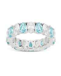 Sterling Silver Pear Cut Aquamarine CZ Celebration Band Ring