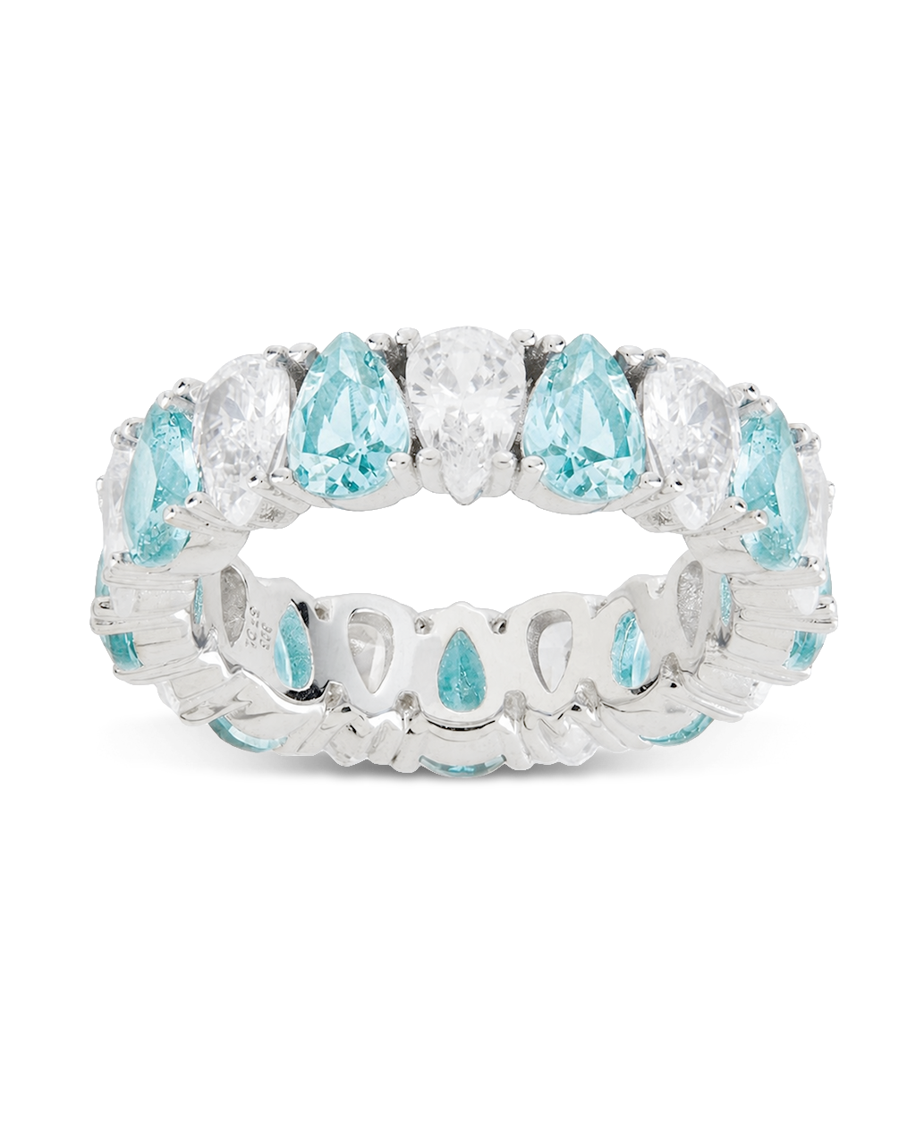 Sterling Silver Pear Cut Aquamarine CZ Celebration Band Ring
