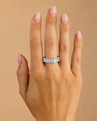 Sterling Silver Pear Cut Aquamarine CZ Celebration Band Ring