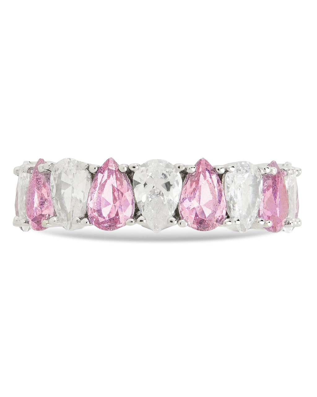 Sterling Silver Pear Cut Light Pink CZ Celebration Band Ring