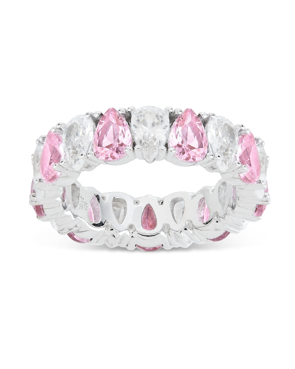 Sterling Silver Pear Cut Light Pink CZ Celebration Band Ring